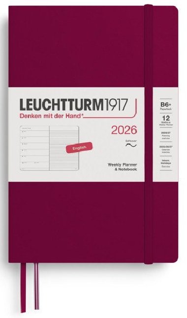 Weekly Planner & Notebook 2026 Paperback (B6+) Port Red - neuveden