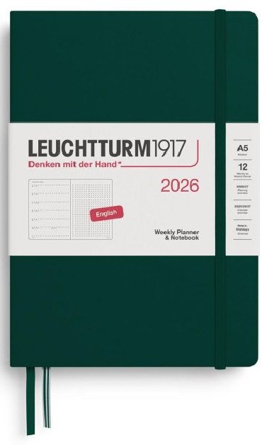 Weekly Planner & Notebook 2026 Medium (A5) Forest Green - tekovan - neuveden