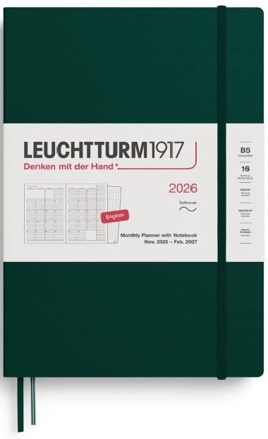 Monthly Planner & Notebook 2026 Composition (B5) 16 Months Forest Green - neuveden