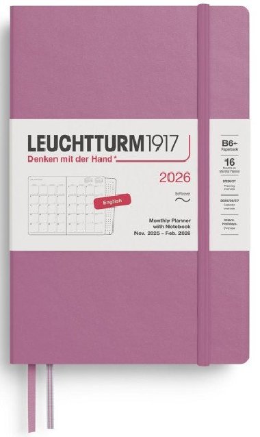 Monthly Planner & Notebook 2026 Paperback (B6+) 16 Months Dusty Rose - neuveden