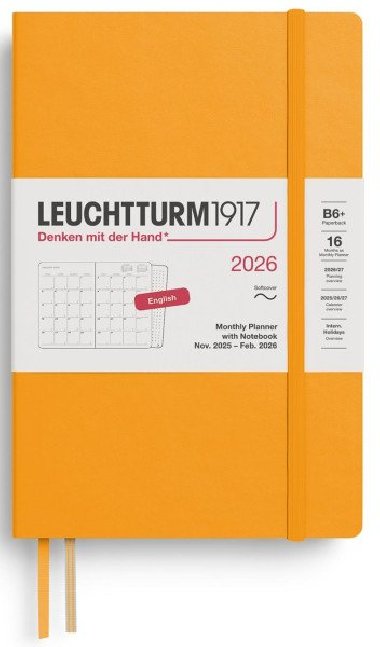 Monthly Planner & Notebook 2026 Paperback (B6+) 16 Months Rising Sun - neuveden