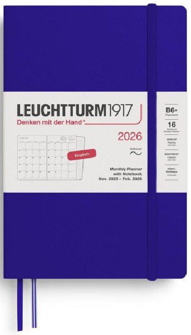 Monthly Planner & Notebook 2026 Paperback (B6+) 16 Months Ink - neuveden
