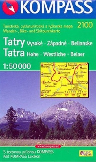 Tatry Vysoké, Západné, Belianske mapa Kompass 1:50 000 číslo 2100 - Kompass